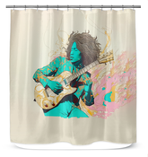Serene Garden Shower Curtain with a lush garden scene in a bathroom.